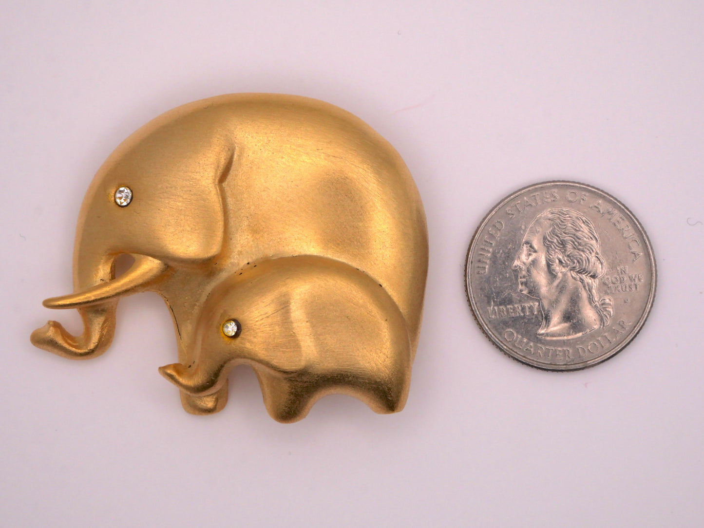 Elephant Mother Baby Rhinestone Eyes Brushed Brass Colored Metal Double Shank Large Button 40x49mm