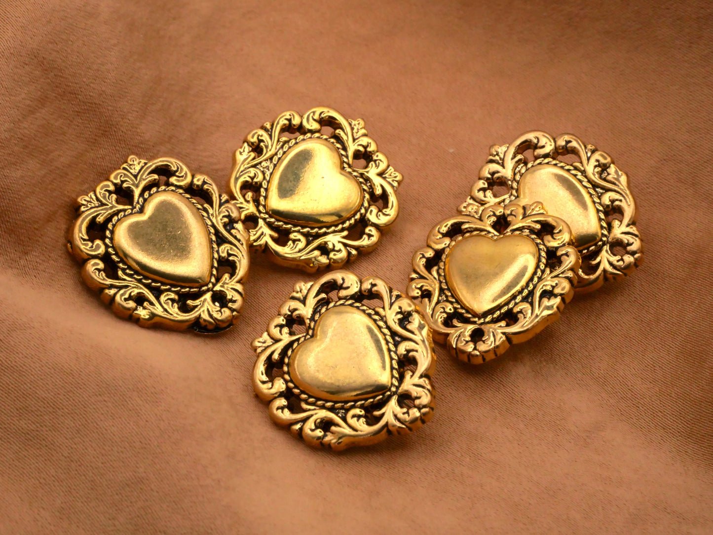 Decorative Gold Heart Plastic Button 19x21mm