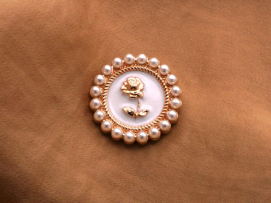 Gold Enamel Rose Faux Pearl Button 22mm