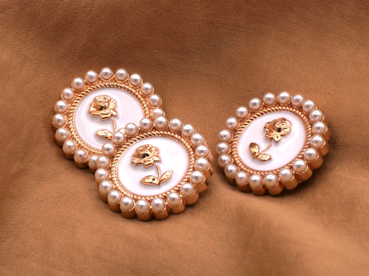 Gold Enamel Rose Faux Pearl Button 22mm