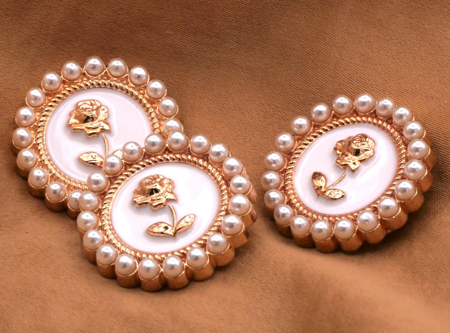 Gold Enamel Rose Faux Pearl Button 22mm