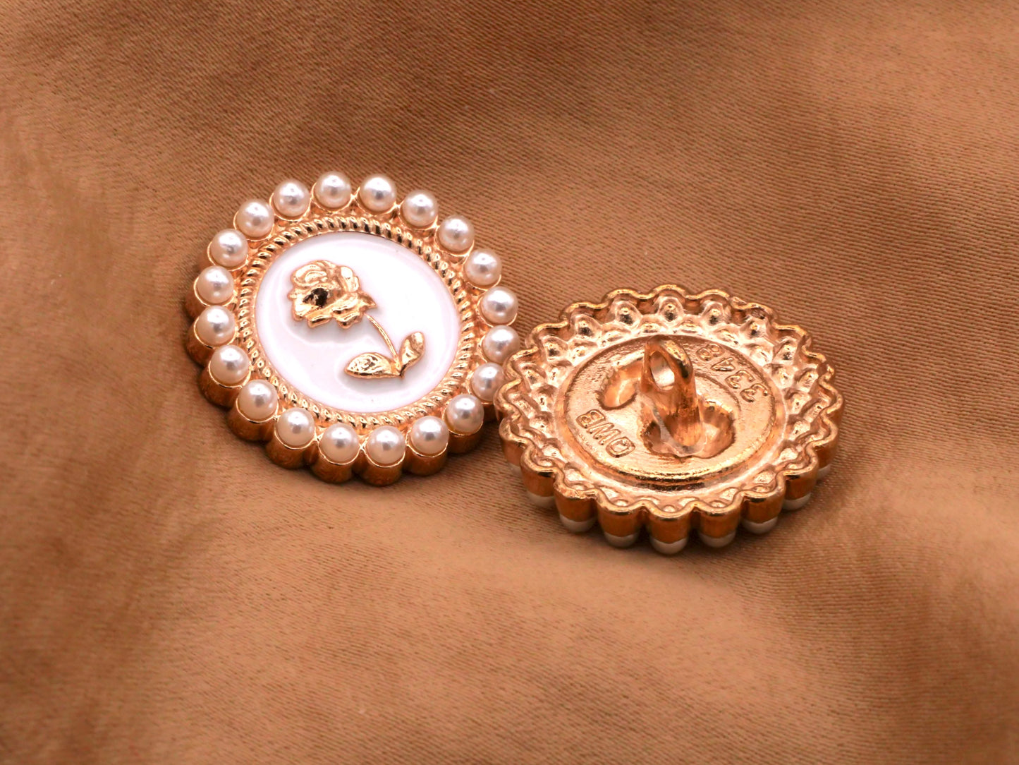 Gold Enamel Rose Faux Pearl Button 22mm