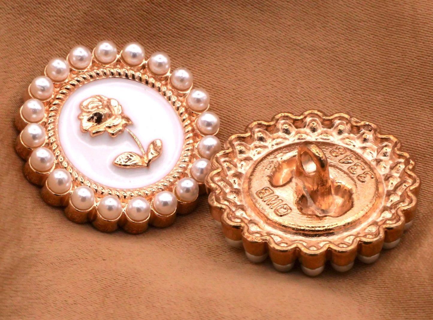 Gold Enamel Rose Faux Pearl Button 22mm