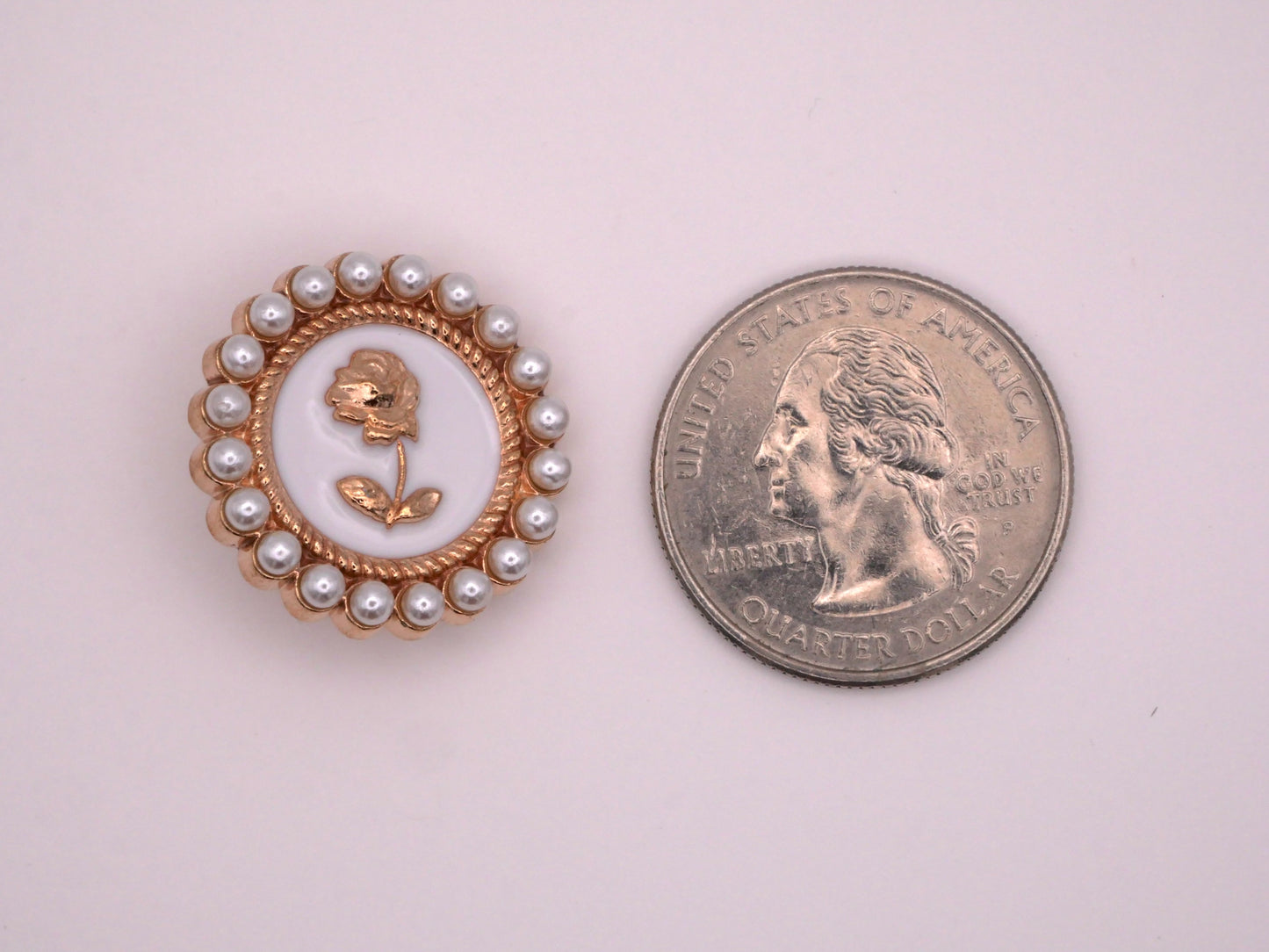 Gold Enamel Rose Faux Pearl Button 22mm