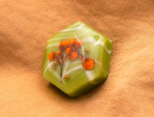 Habitat Dried Flower Green Orange Hexagon Plastic Button 20x22mm