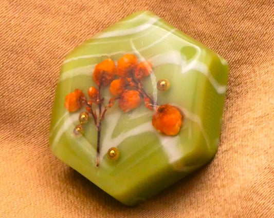 Habitat Dried Flower Green Orange Hexagon Plastic Button 20x22mm
