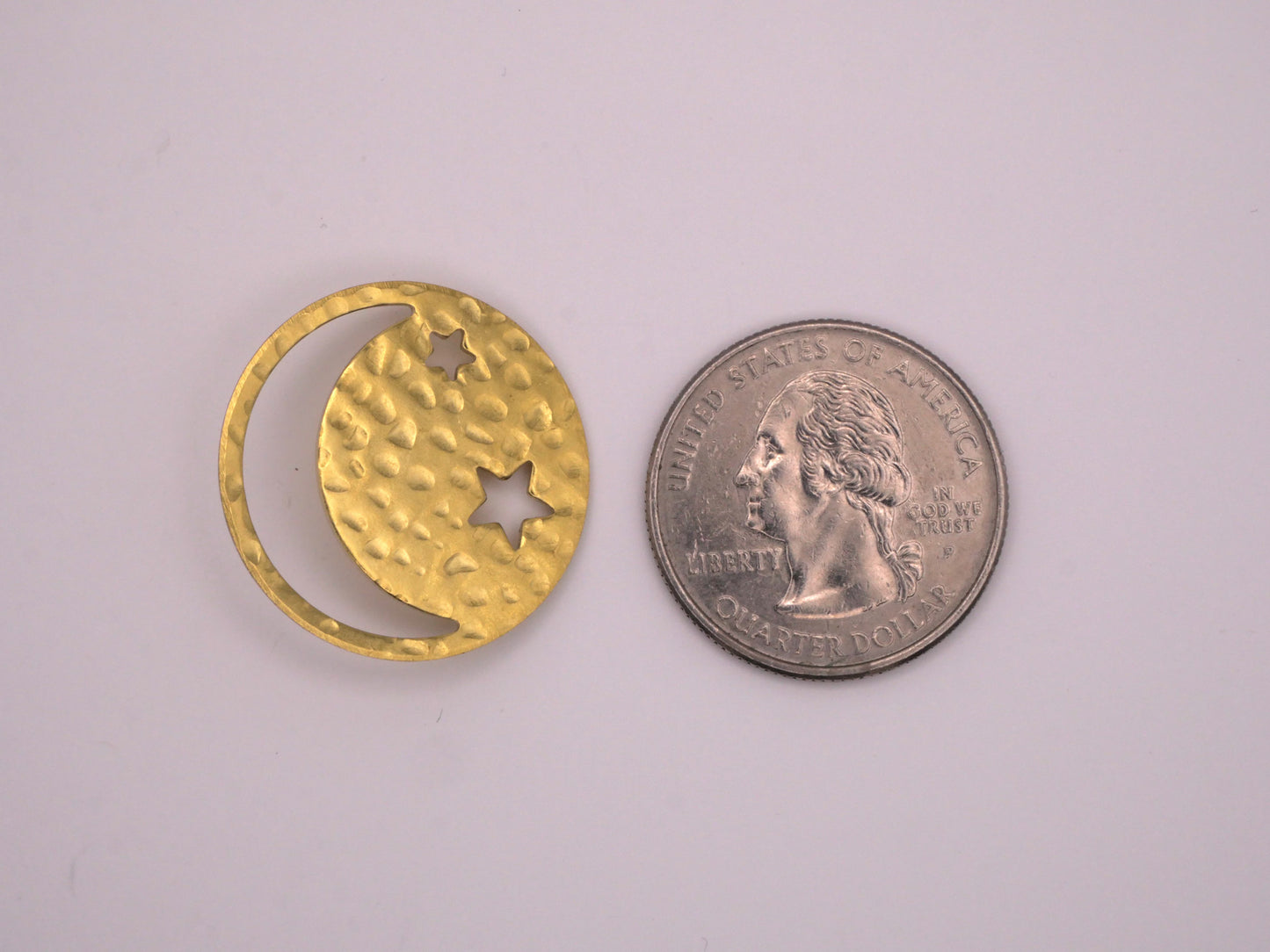 Hammered Brass Crescent Moon Stars Button 25mm