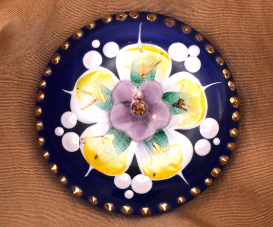 Hand-Painted Flower Blue Czech Glass Large Button 36mm