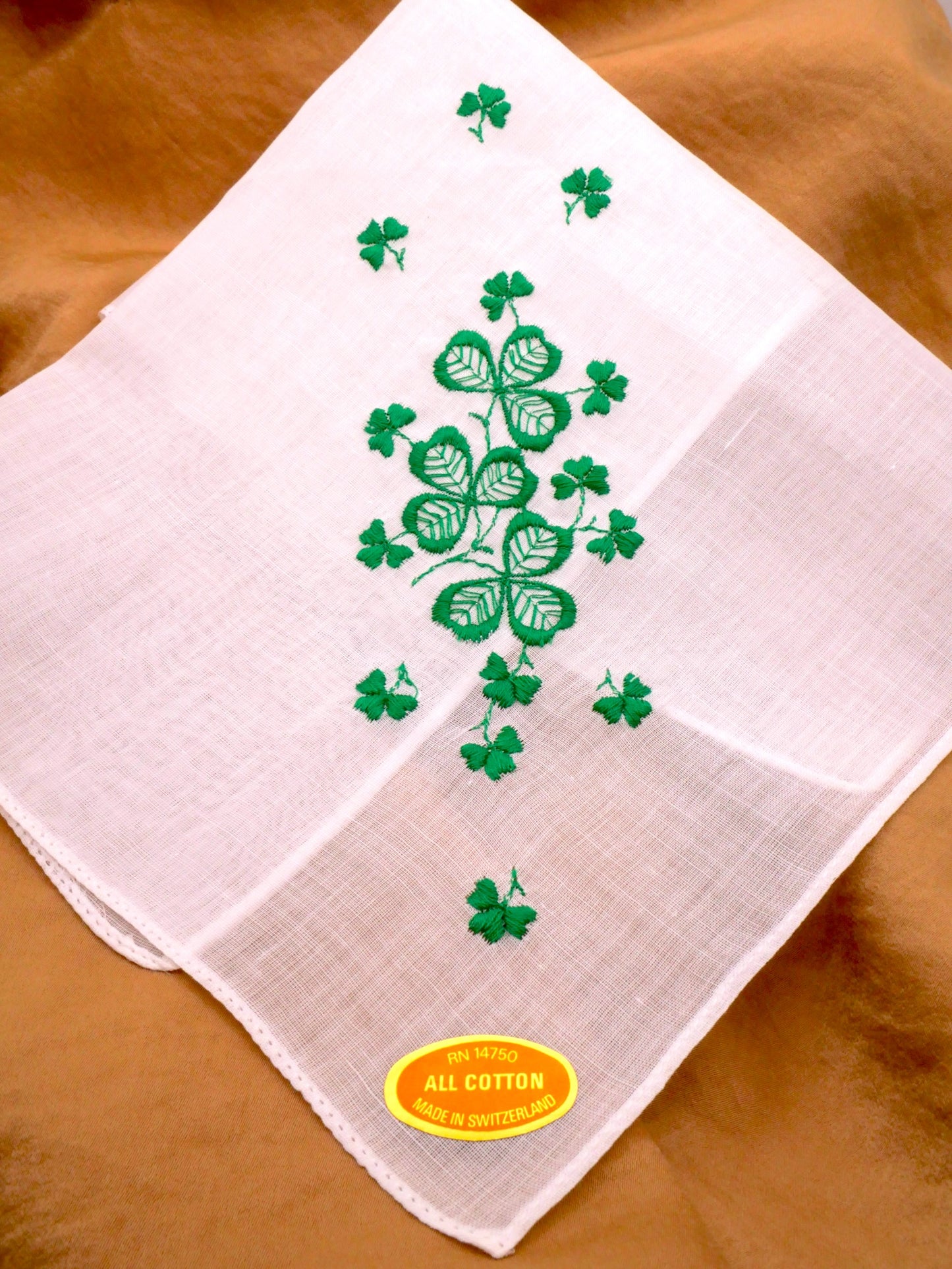 Handkerchief Shamrock Clover Embroidered Vintage Hankie Hanky