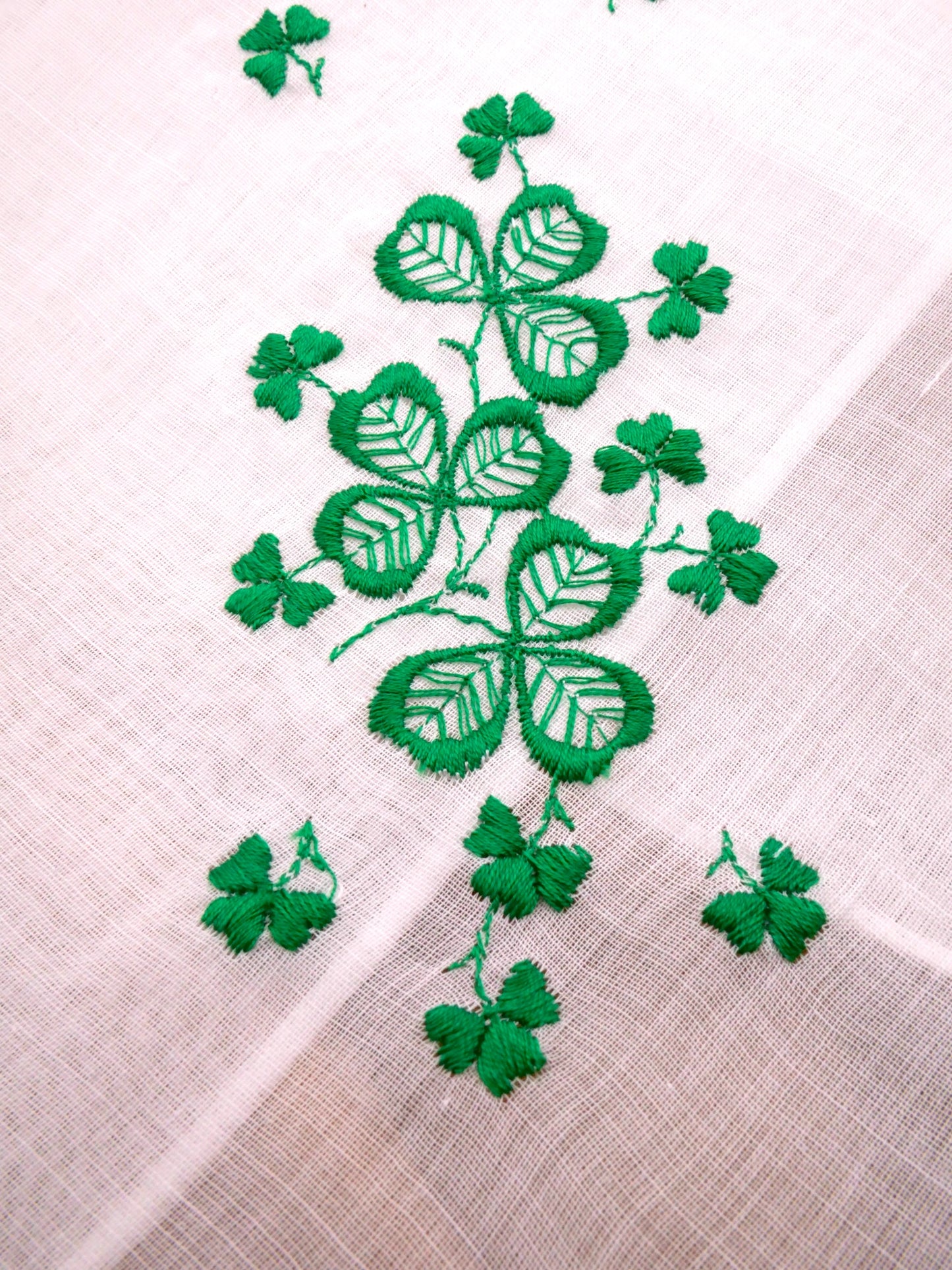 Handkerchief Shamrock Clover Embroidered Vintage Hankie Hanky