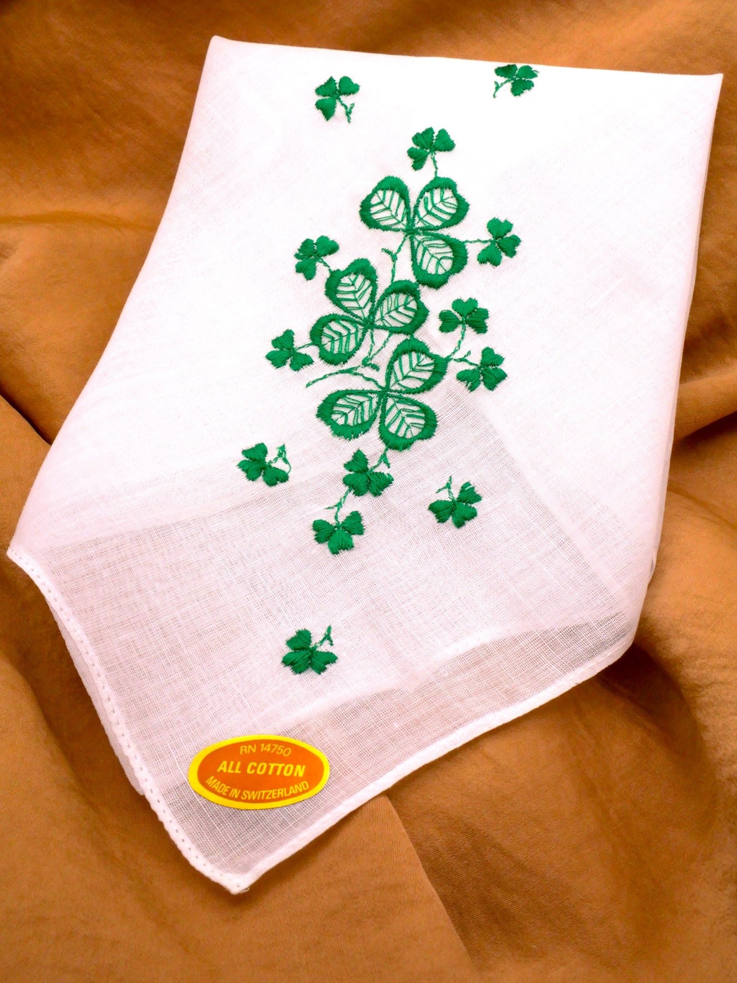 Handkerchief Shamrock Clover Embroidered Vintage Hankie Hanky