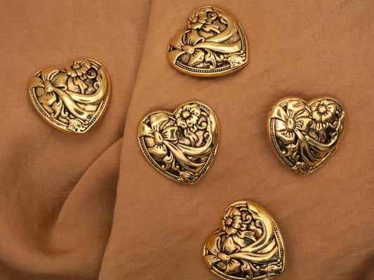 Heart Bow Flower Plastic Valentine Button Gold 25mm