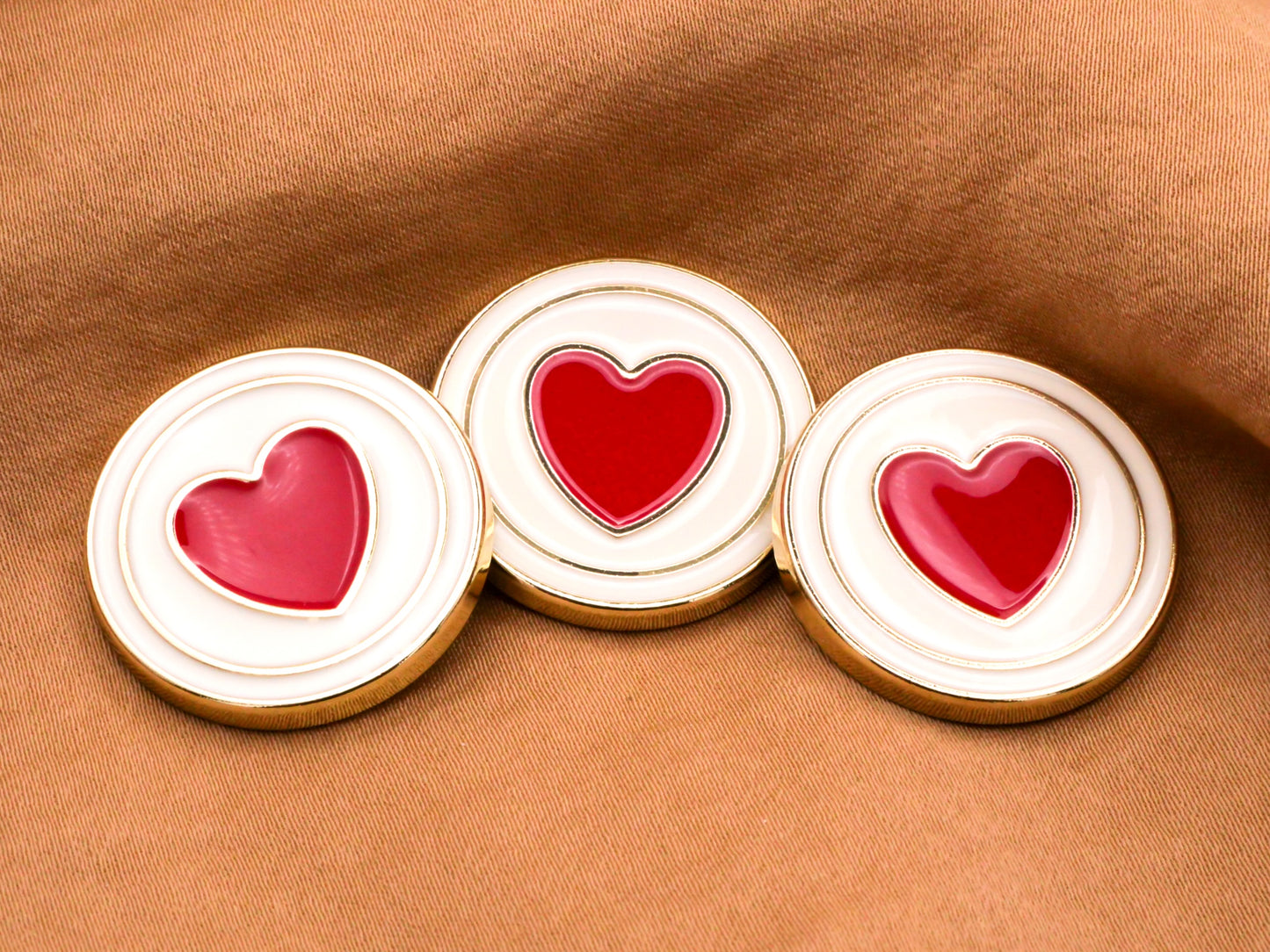 Enamel Heart Circle Button Red Off-White Gold Metal Button 25mm