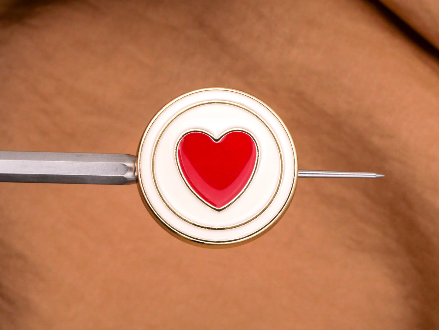 Enamel Heart Circle Button Red Off-White Gold Metal Button 25mm