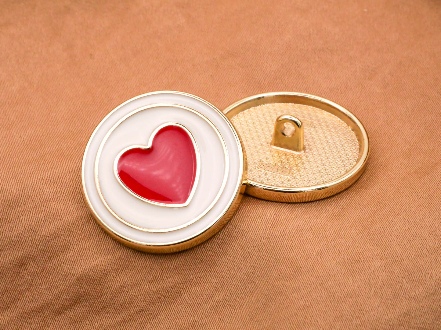 Enamel Heart Circle Button Red Off-White Gold Metal Button 25mm