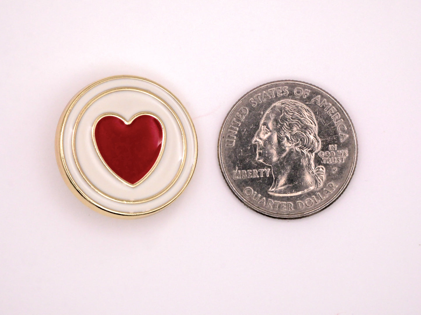 Enamel Heart Circle Button Red Off-White Gold Metal Button 25mm