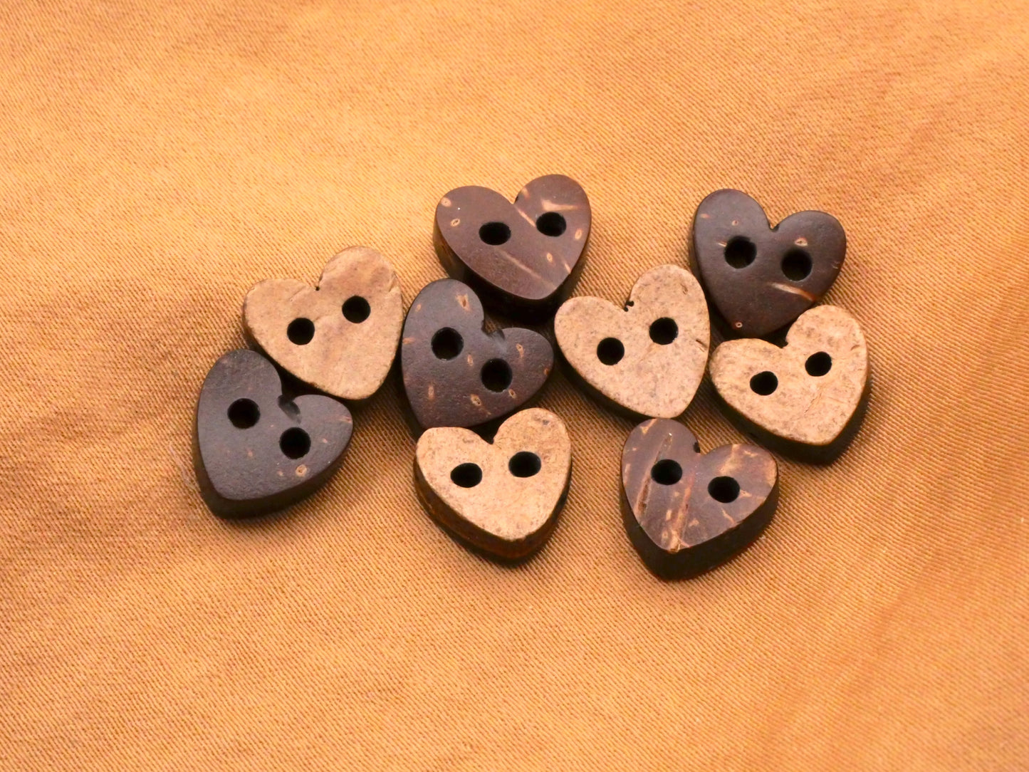 Hearts Coconut Shell Natural Sew-Thru Set of Nine Buttons 10mm