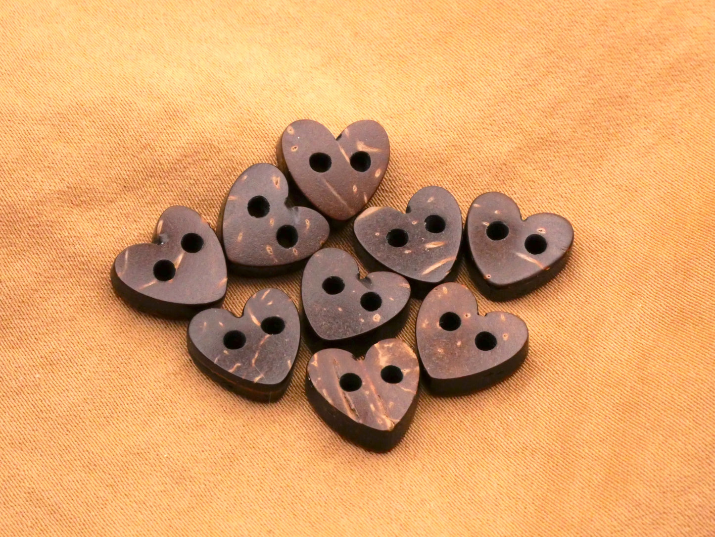 Hearts Coconut Shell Natural Sew-Thru Set of Nine Buttons 10mm