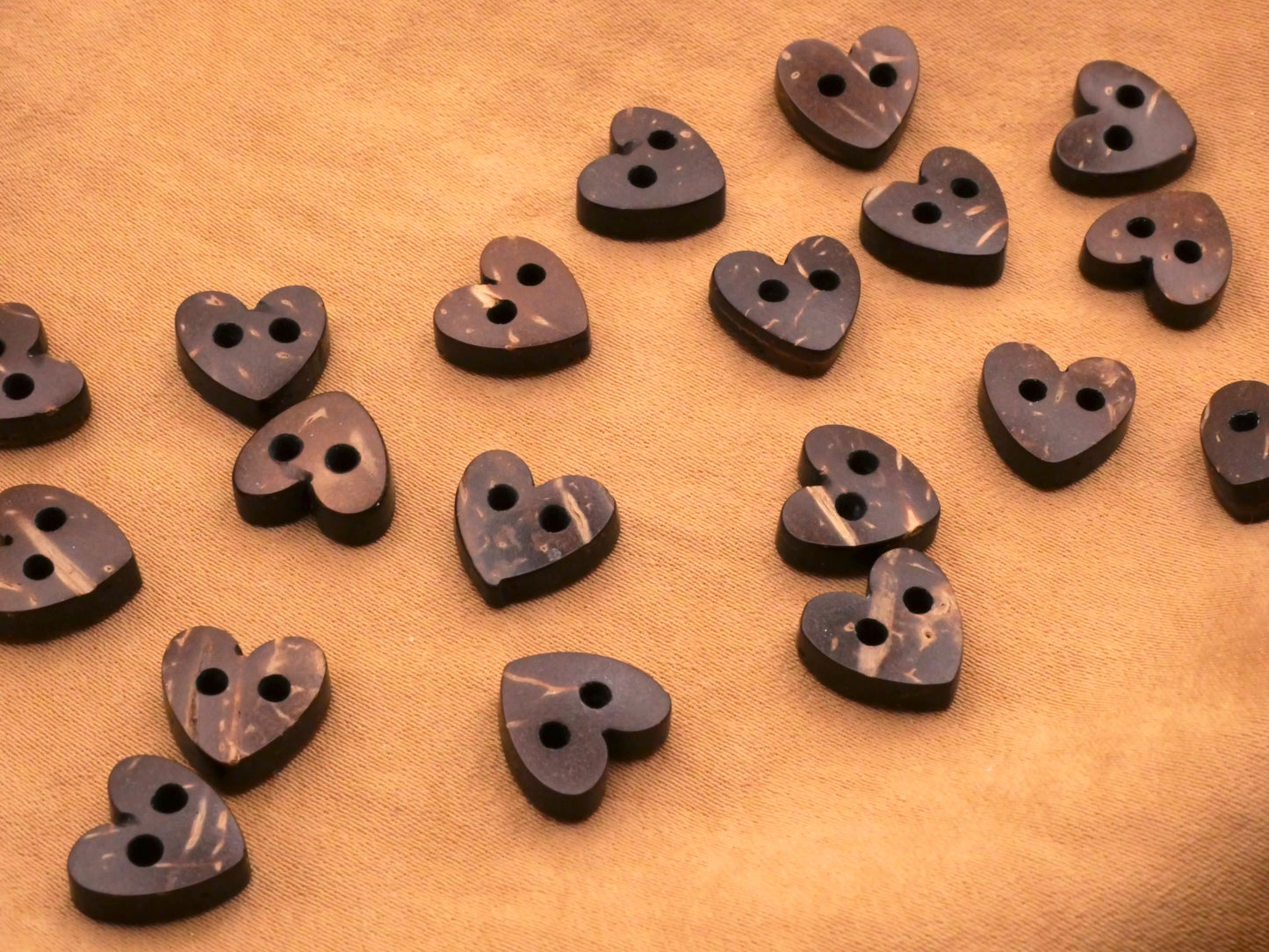 Hearts Coconut Shell Natural Sew-Thru Set of Nine Buttons 10mm