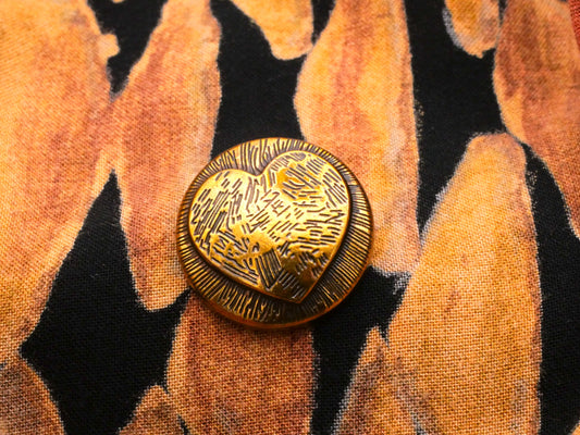 Etched Heart Bronze Colored Metal Button 23mm