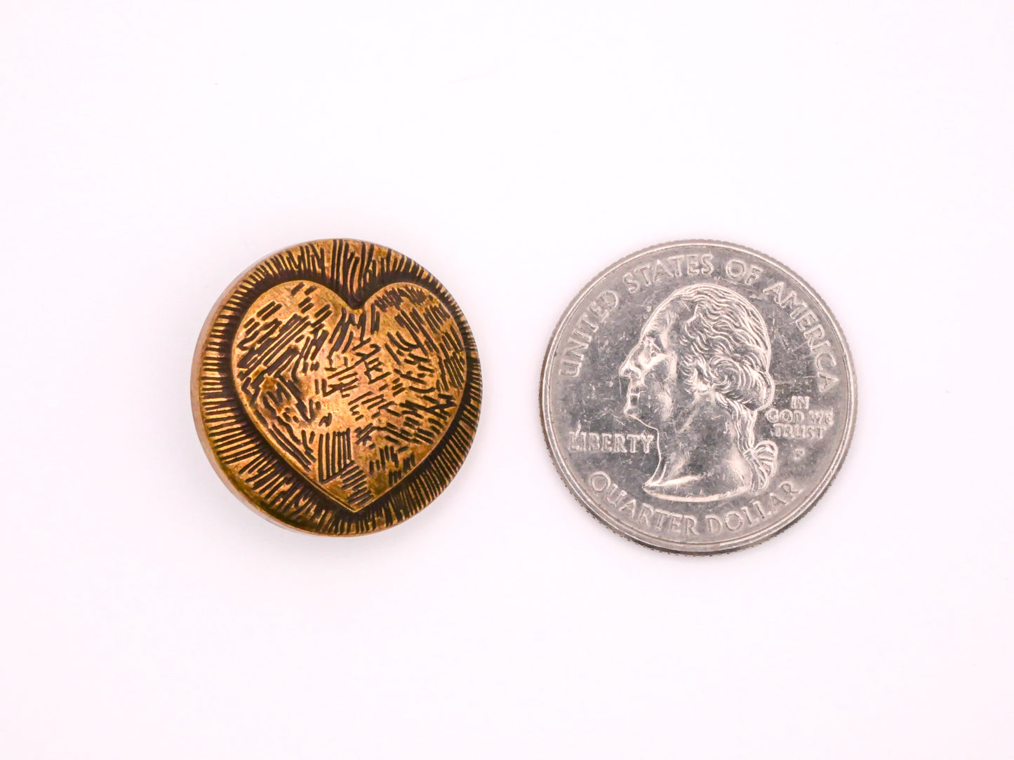 Etched Heart Bronze Colored Metal Button 23mm