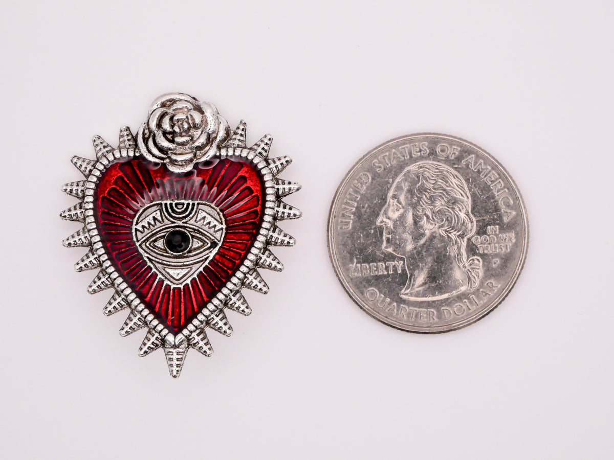 Button Eye Roses Mexican Inspired Heart Eye Rose Metal Red Resin Button 29x35mm – Button ...