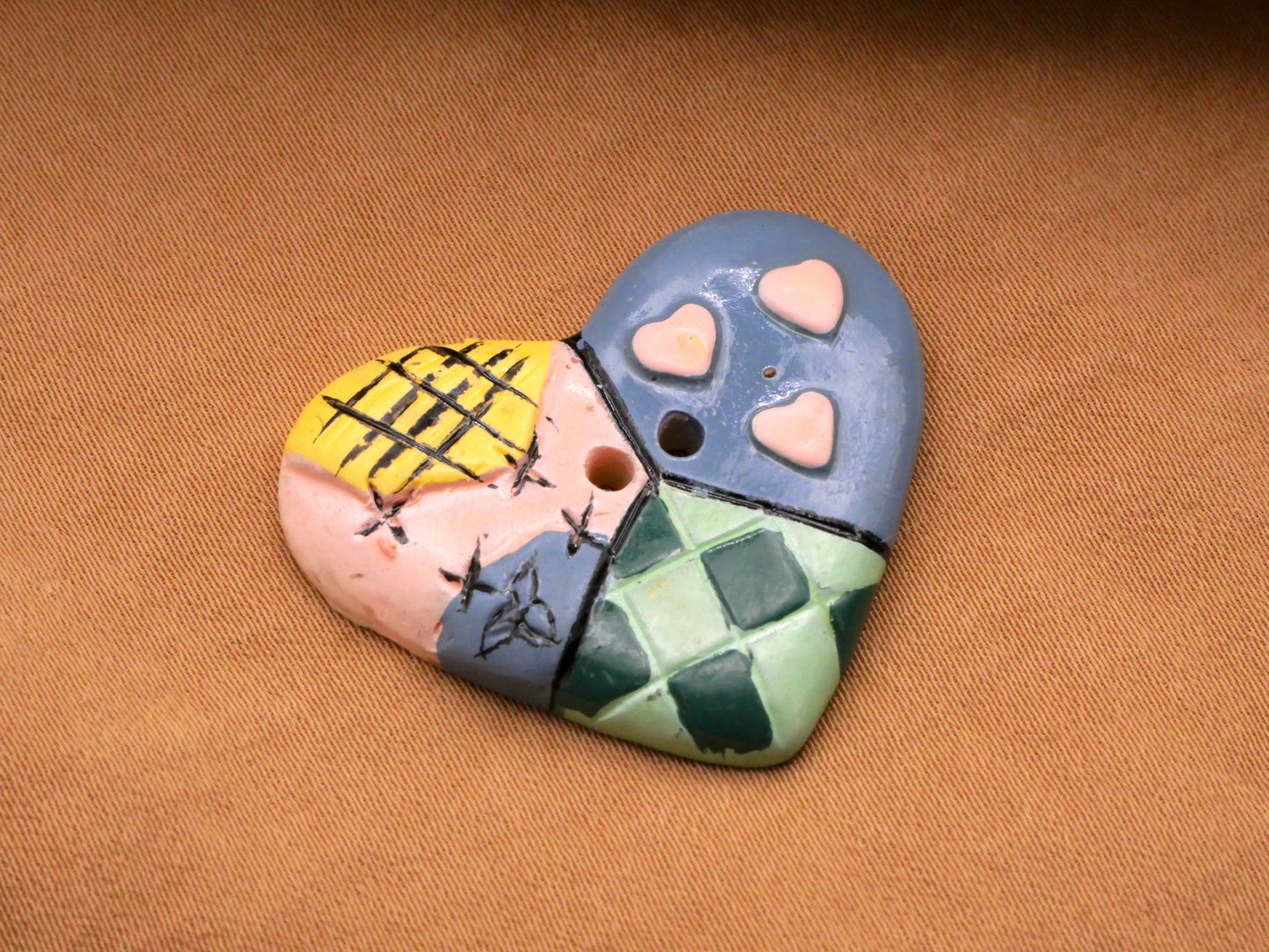 Heart Pastels Patchwork Chick Art Stone Hand-Painted Button Various 25-32mm