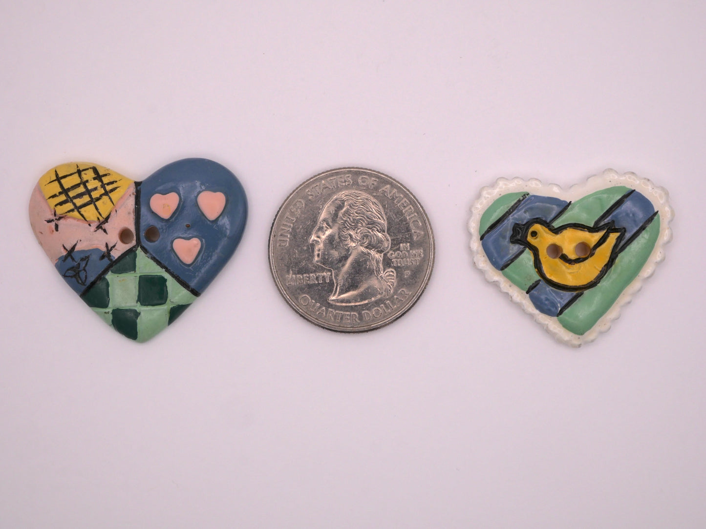 Heart Pastels Patchwork Chick Art Stone Hand-Painted Button Various 25-32mm