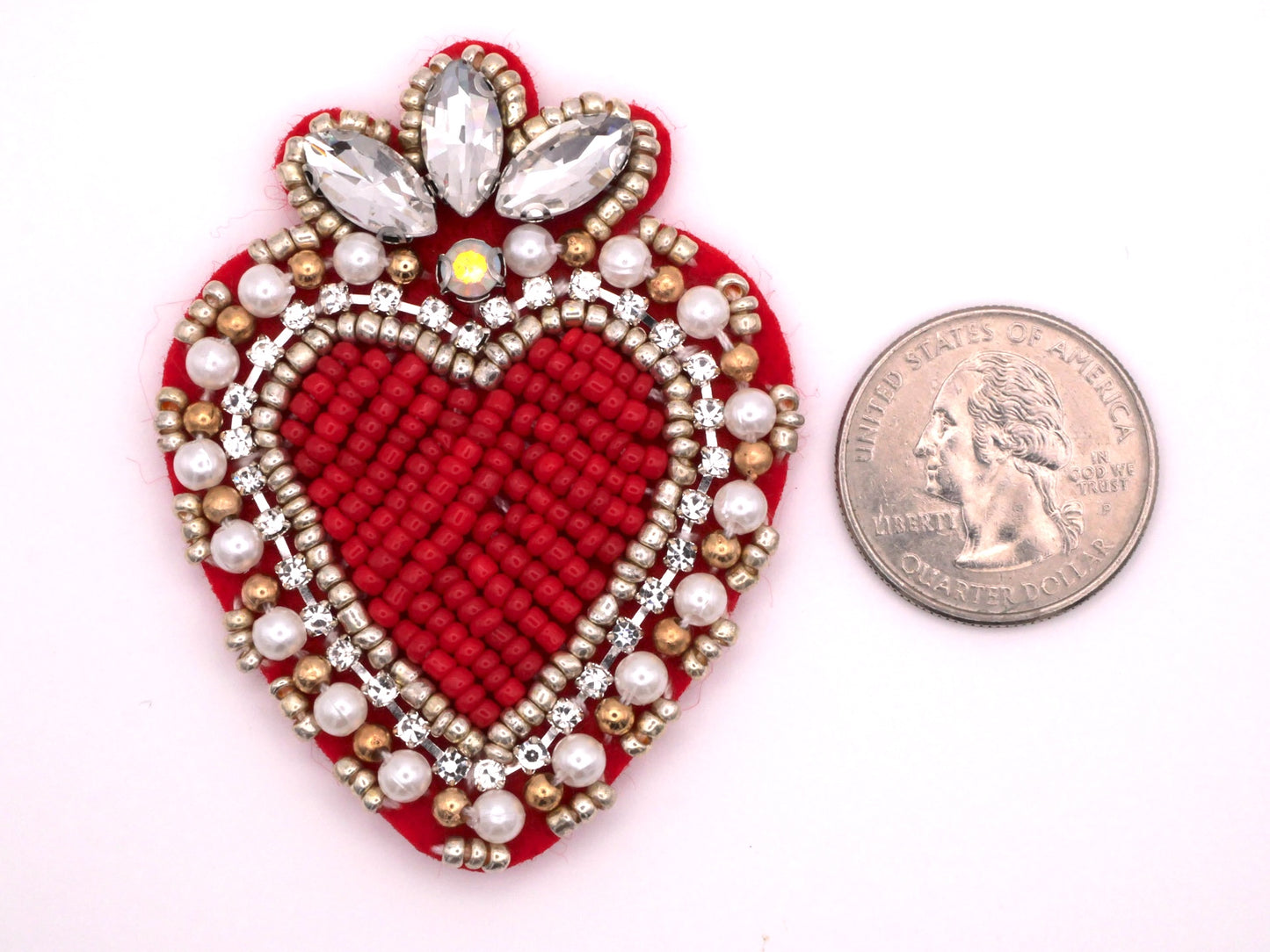 Beaded Heart Rhinestone Pearl Felt Patch 47x62mm