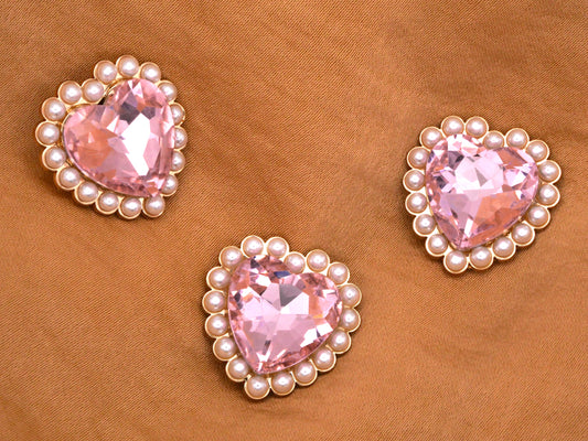 Rhinestone Pearl Pink Heart Gold Metal Button 20mm