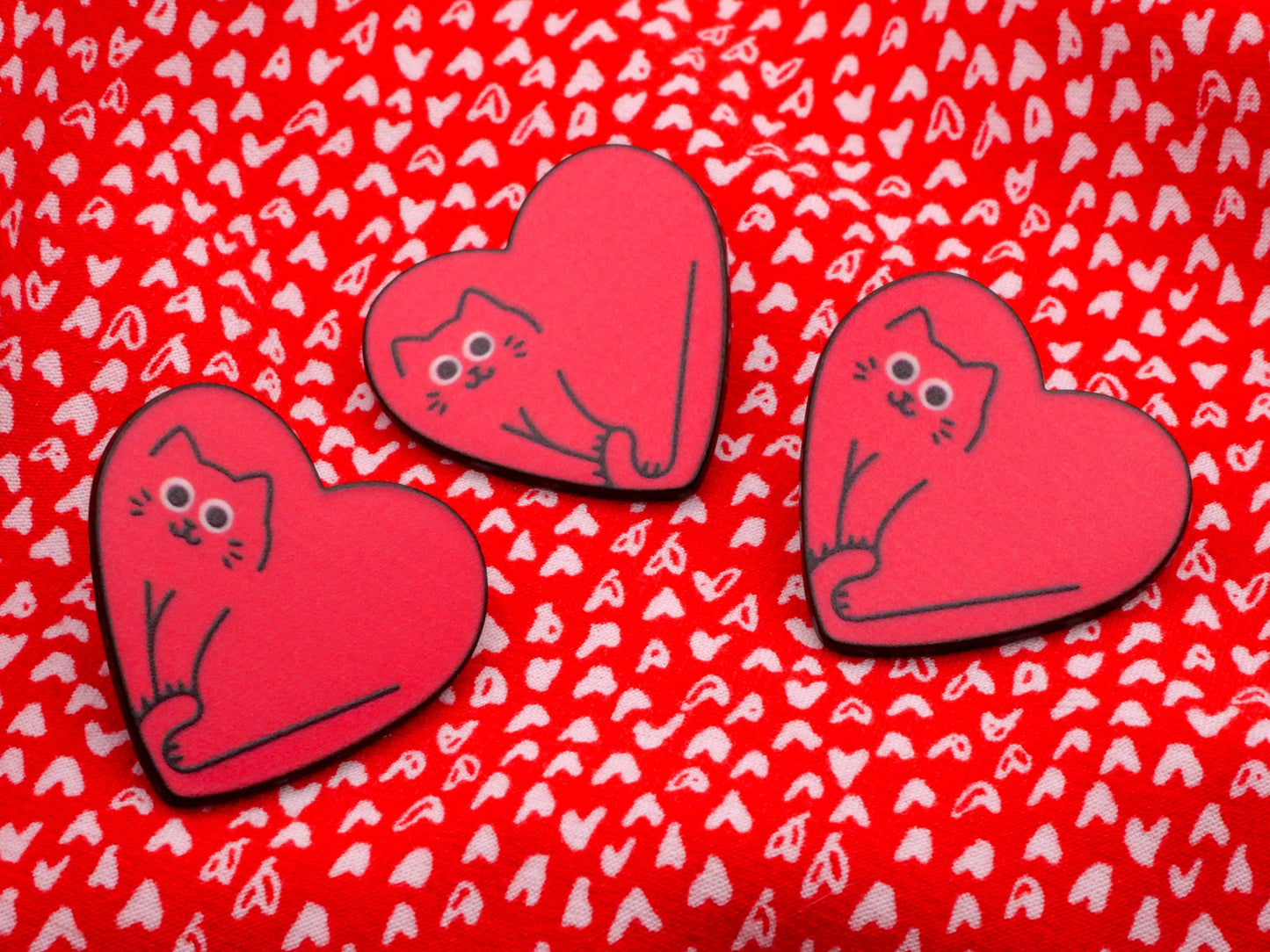 Heart Shape Kitty Cat Red Metal Button 29x30mm