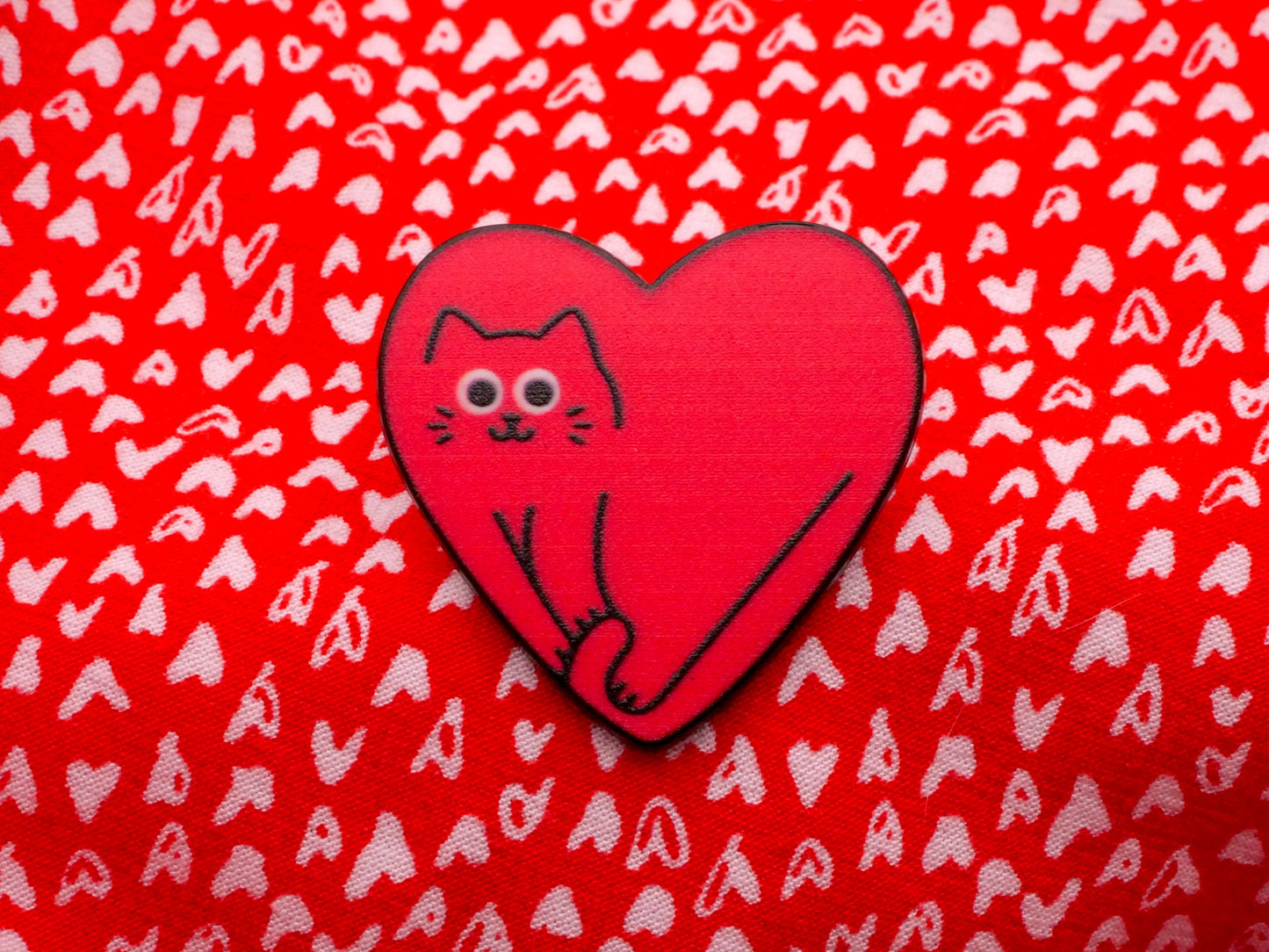 Heart Shape Kitty Cat Red Metal Button 29x30mm