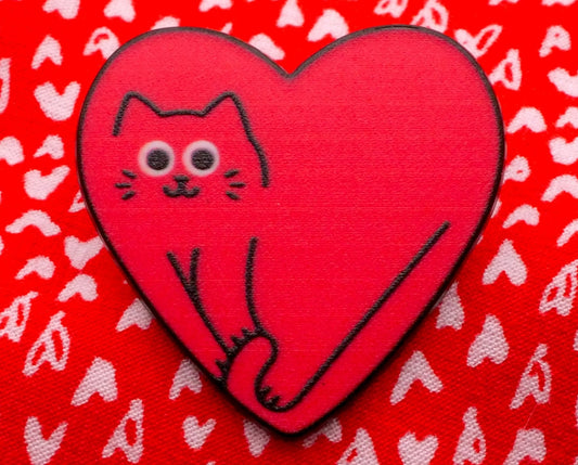 Heart Shape Kitty Cat Red Metal Button 29x30mm