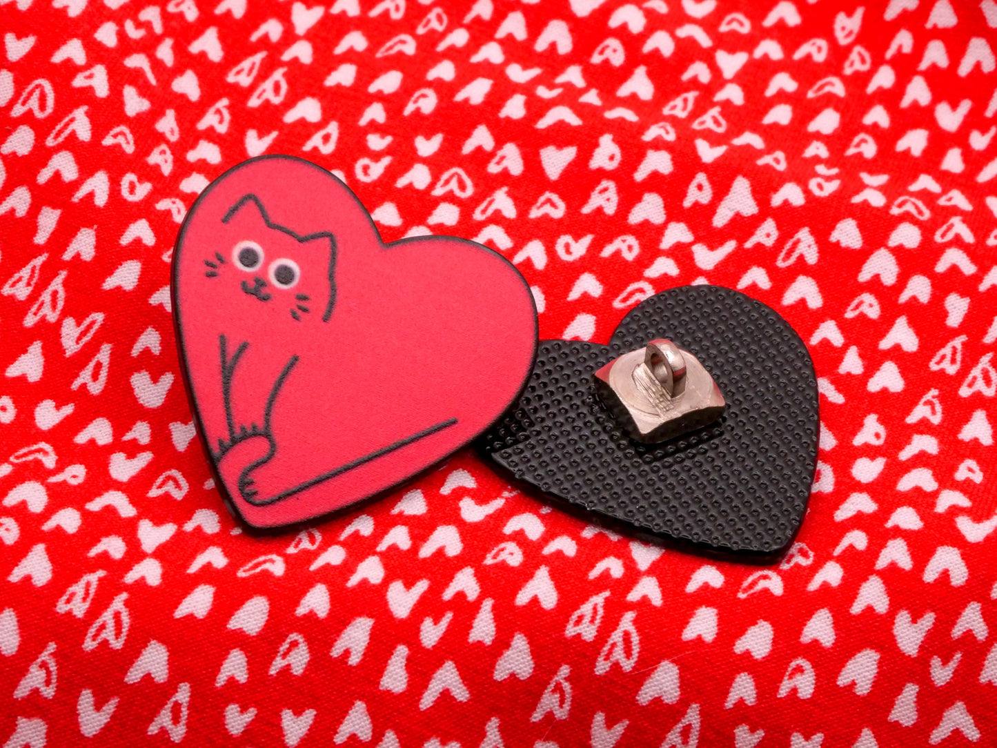 Heart Shape Kitty Cat Red Metal Button 29x30mm