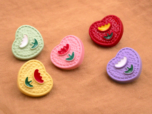 Heart Tulip Center Plastic Shank Button Various Colors 16x18mm