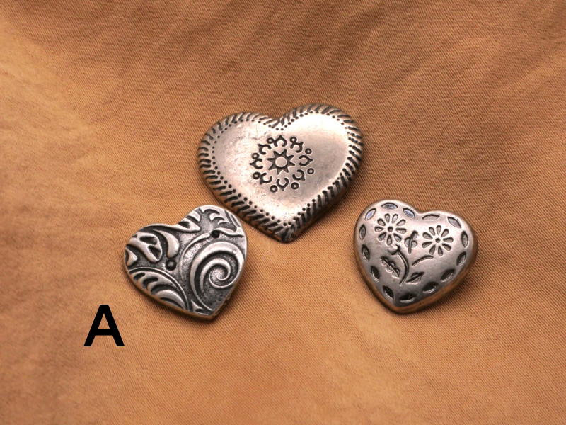 Metal Hearts Set of Three Assorted Buttons Danforth Pewter 14x21mm