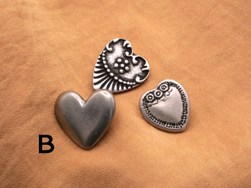 Metal Hearts Set of Three Assorted Buttons Danforth Pewter 14x21mm