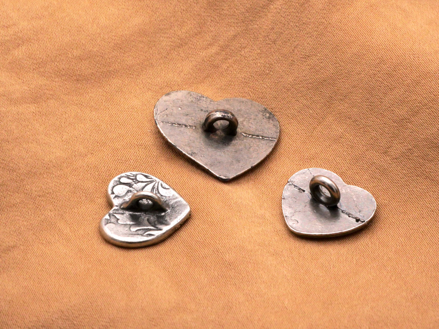 Metal Hearts Set of Three Assorted Buttons Danforth Pewter 14x21mm