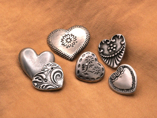 Metal Hearts Set of Three Assorted Buttons Danforth Pewter 14x21mm