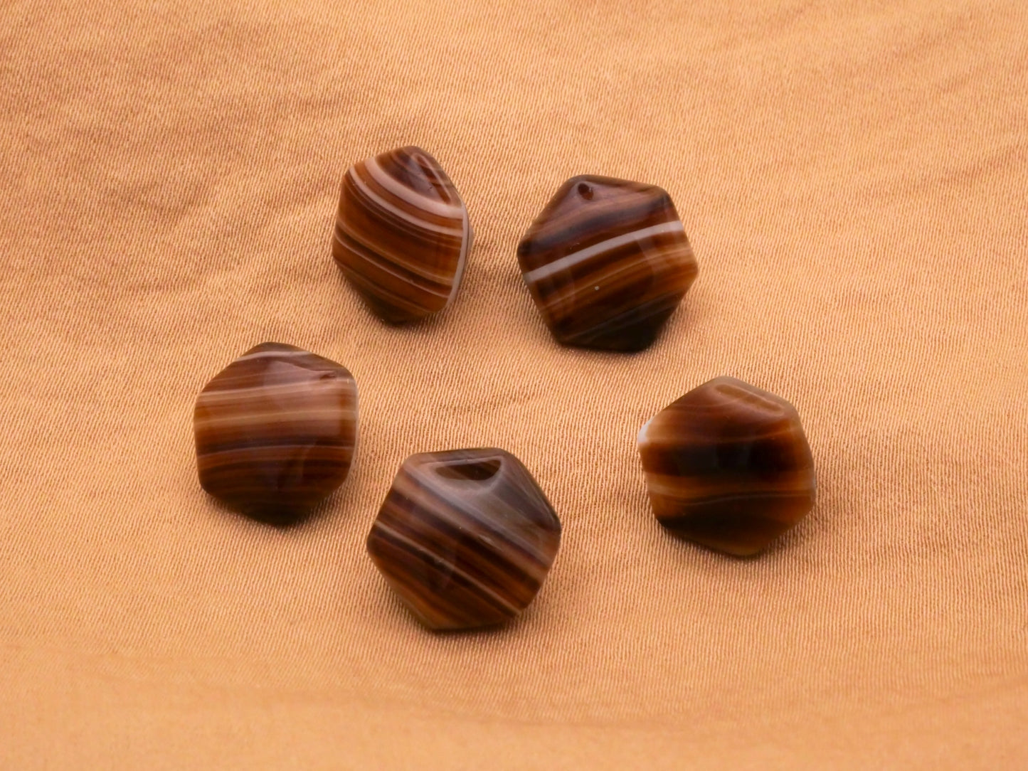 Tigers Eye Look Glass Hexagon Vintage Set of Three Buttons 13mm