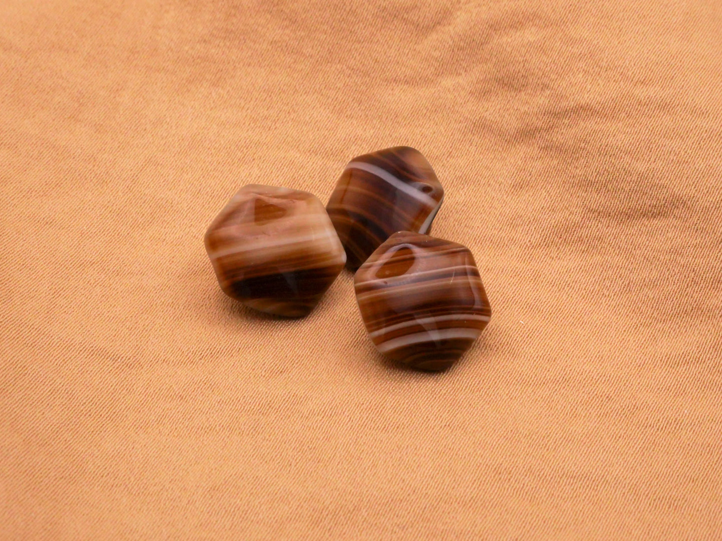 Tigers Eye Look Glass Hexagon Vintage Set of Three Buttons 13mm