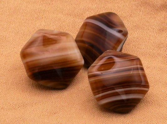 Tigers Eye Look Glass Hexagon Vintage Set of Three Buttons 13mm