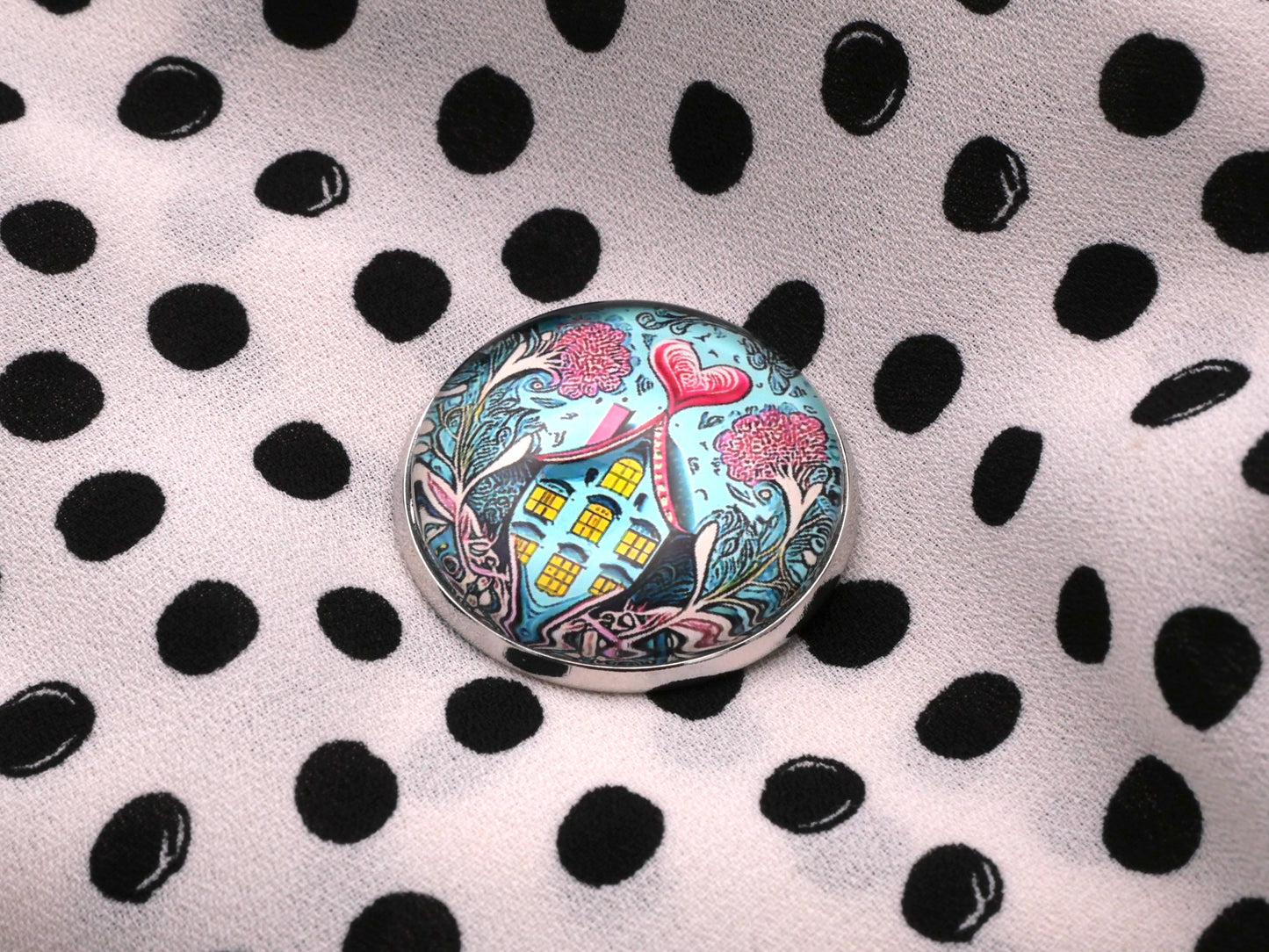 Home Is Where The Heart Is Glass Dome Metal Button 27mm