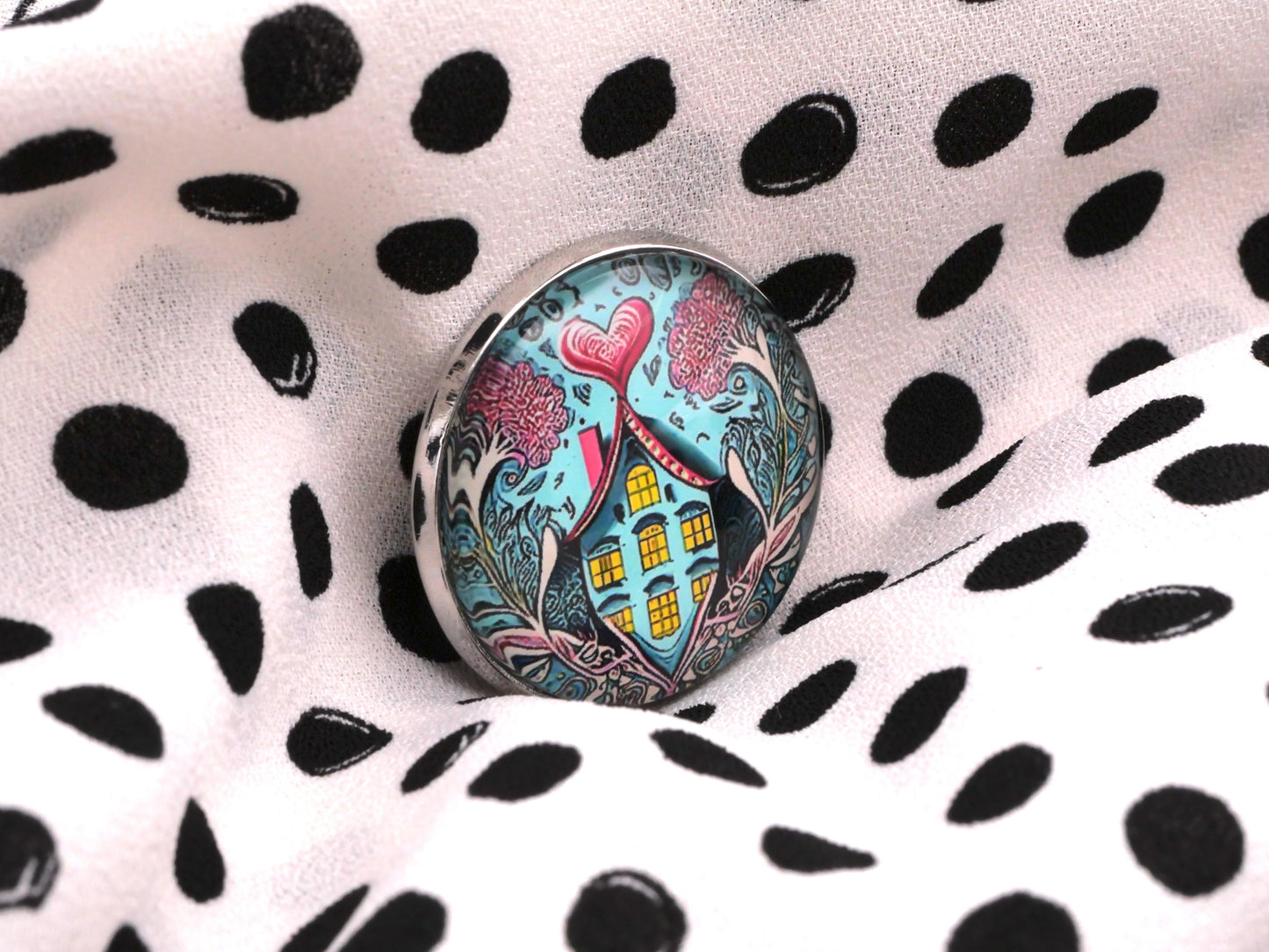 Home Is Where The Heart Is Glass Dome Metal Button 27mm