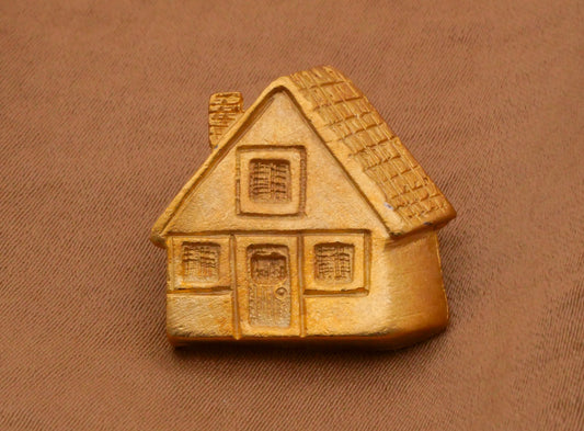 House Cottage Gold Brass Colored Metal Vintage Shank Button 22mm