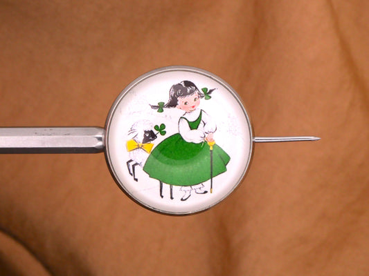 Irish Girl Lamb Sheep Shamrock Glass Dome Button 27mm