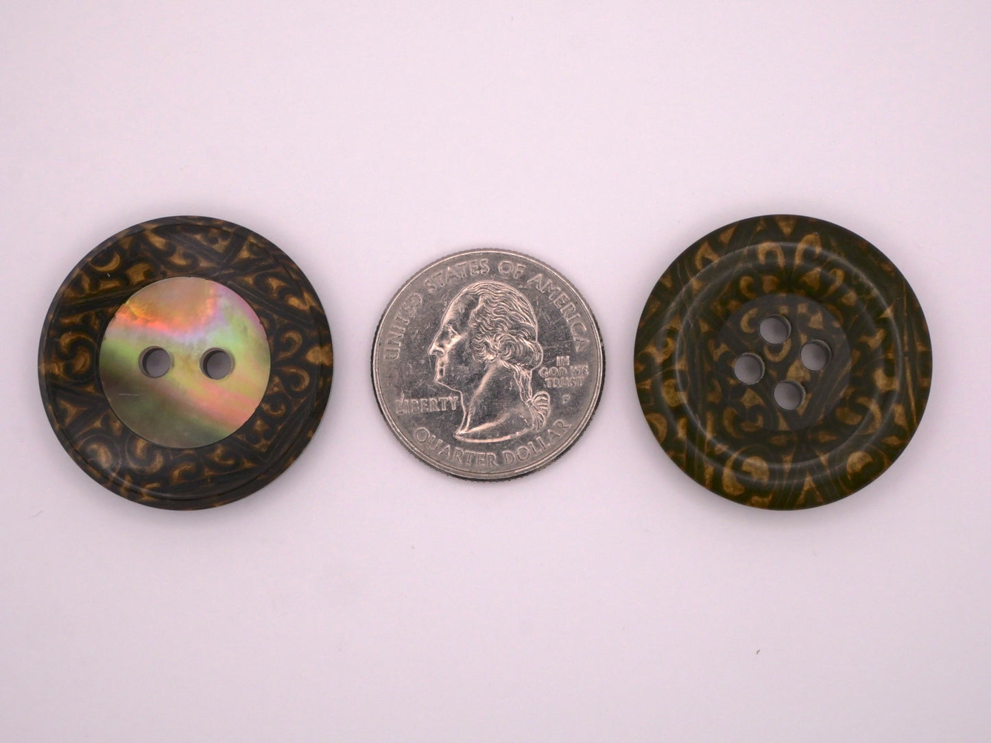 Ironwork Look Design Under Plastic Button Mother of Pearl Various 30mm