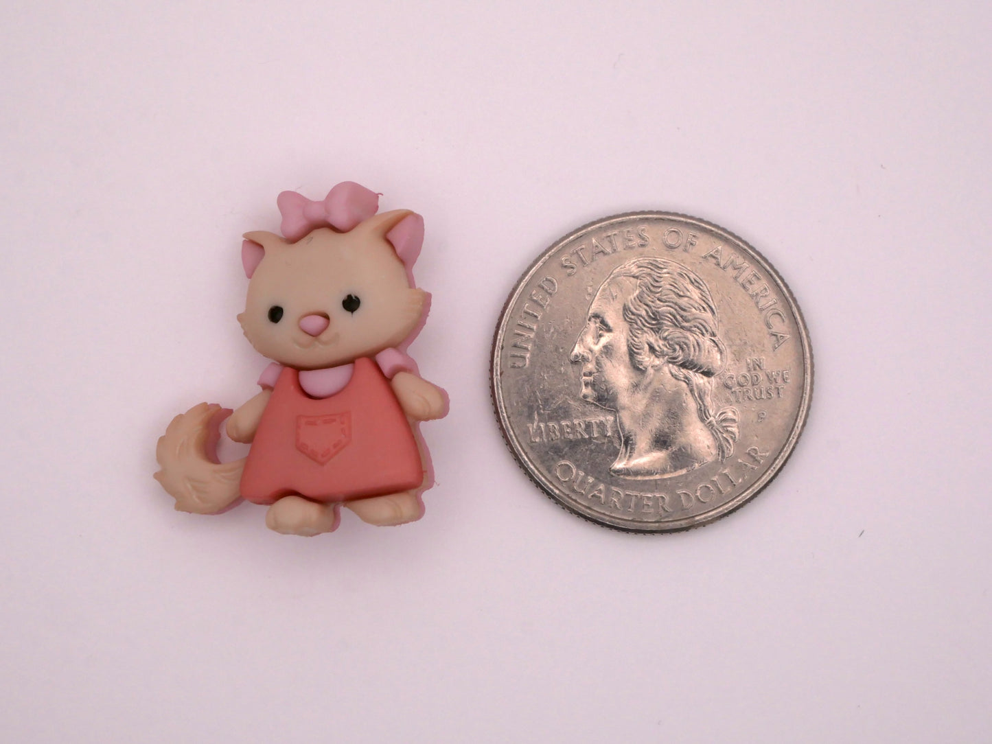 Kitty Cat Pink Dress Bow Plastic Button 23x26mm