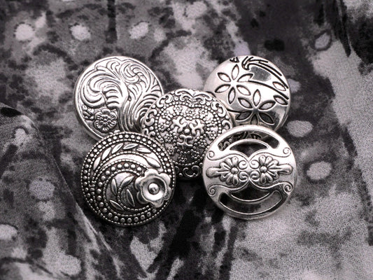 Metal Scrolls Flowers Cutout Designs Set of Five Buttons 17mm