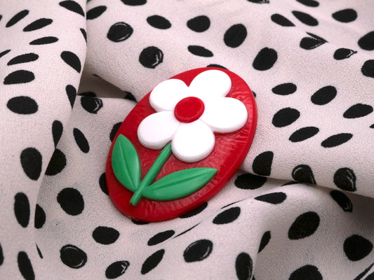 Mod Daisy Flower Red White Green Large Button 30x40mm